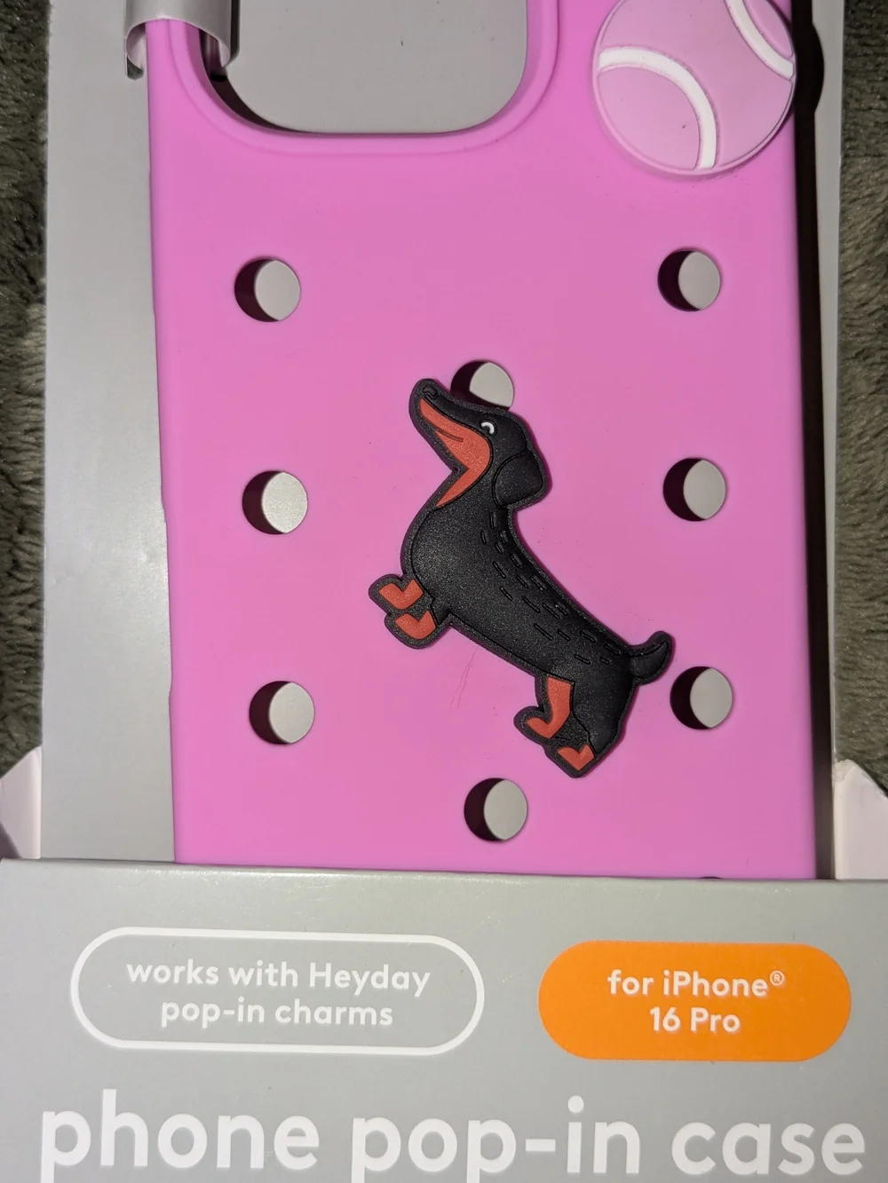 heyday Pink Dachshund Pop-In Charm Phone Case for iPhone 16 Pro